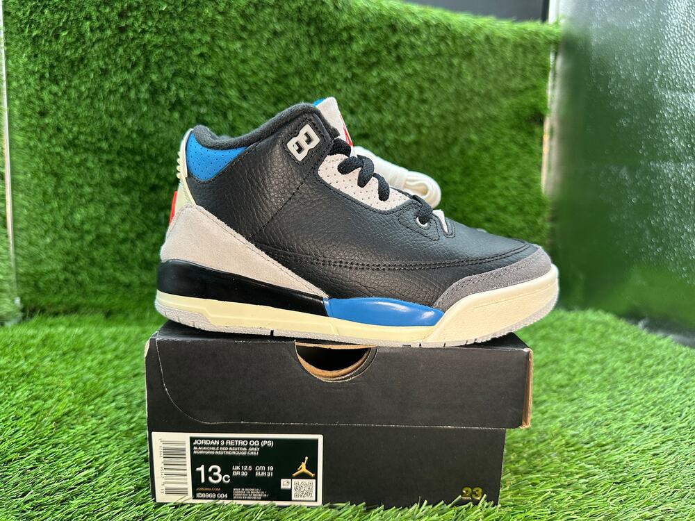 Air Jordan 3 Retro OG IB8969-004 Athletic Shoes Boys 13 Black Leather Cushioned